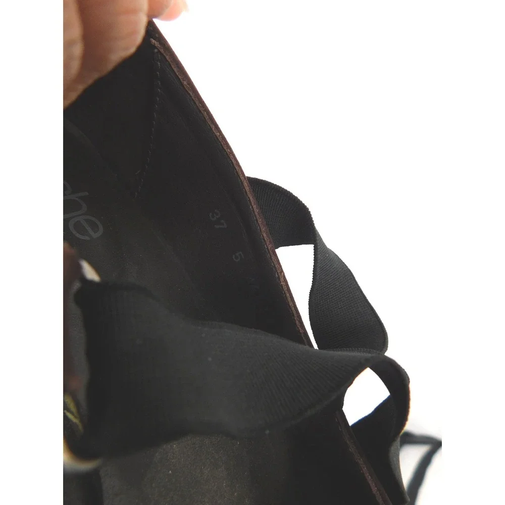 Arche Brown Nubuck Leather Wedge Pumps Black Elastic Straps‎ France Womens 37